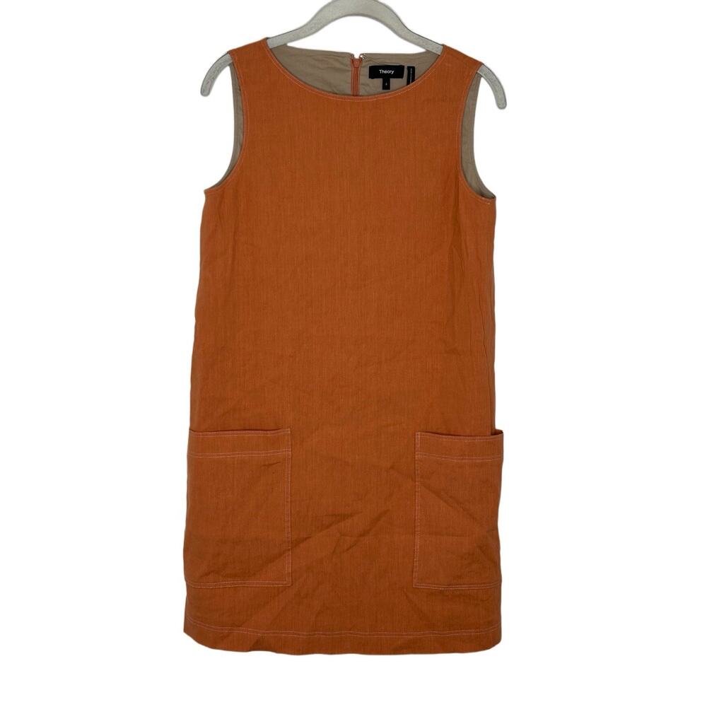 $325 Theory Womens Easy Sheath Orange Linen Blend Mod Dress Size 2 NWT